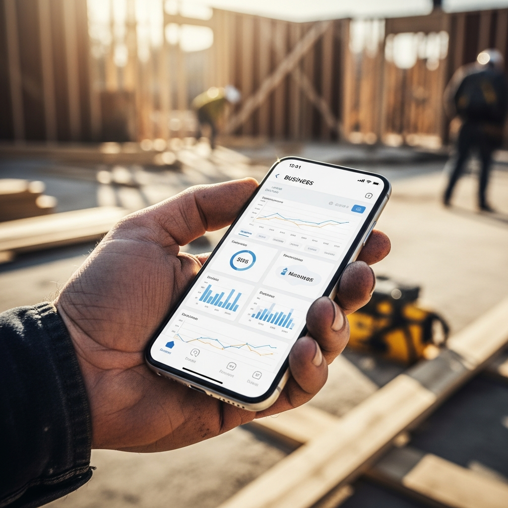 Håndverker bruker Snakker app på mobilen