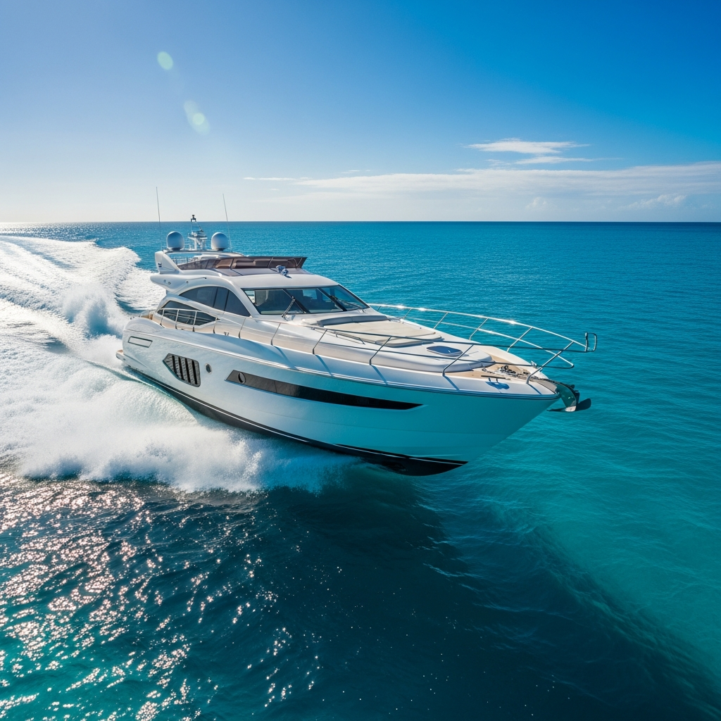 Motor yacht on ocean
