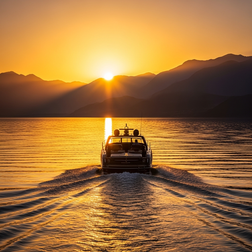 Speedboat at sunset